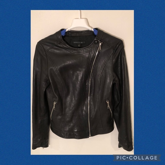 Lafayette 148 Black Leather Moto Jacket - Picture 7 of 16